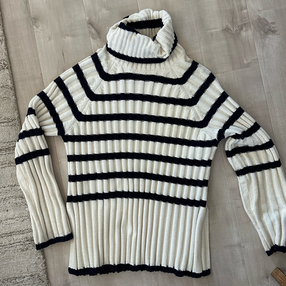 Altar'd State Navy and Cream Striped Turtleneck Sweater